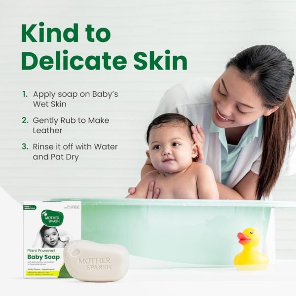 Mother Sparsh Plant Powered Natural Baby Soap - Pack of 2X75g | Hypoallergenic & Tear-Free Soap for Babies, Newborns - Image 6