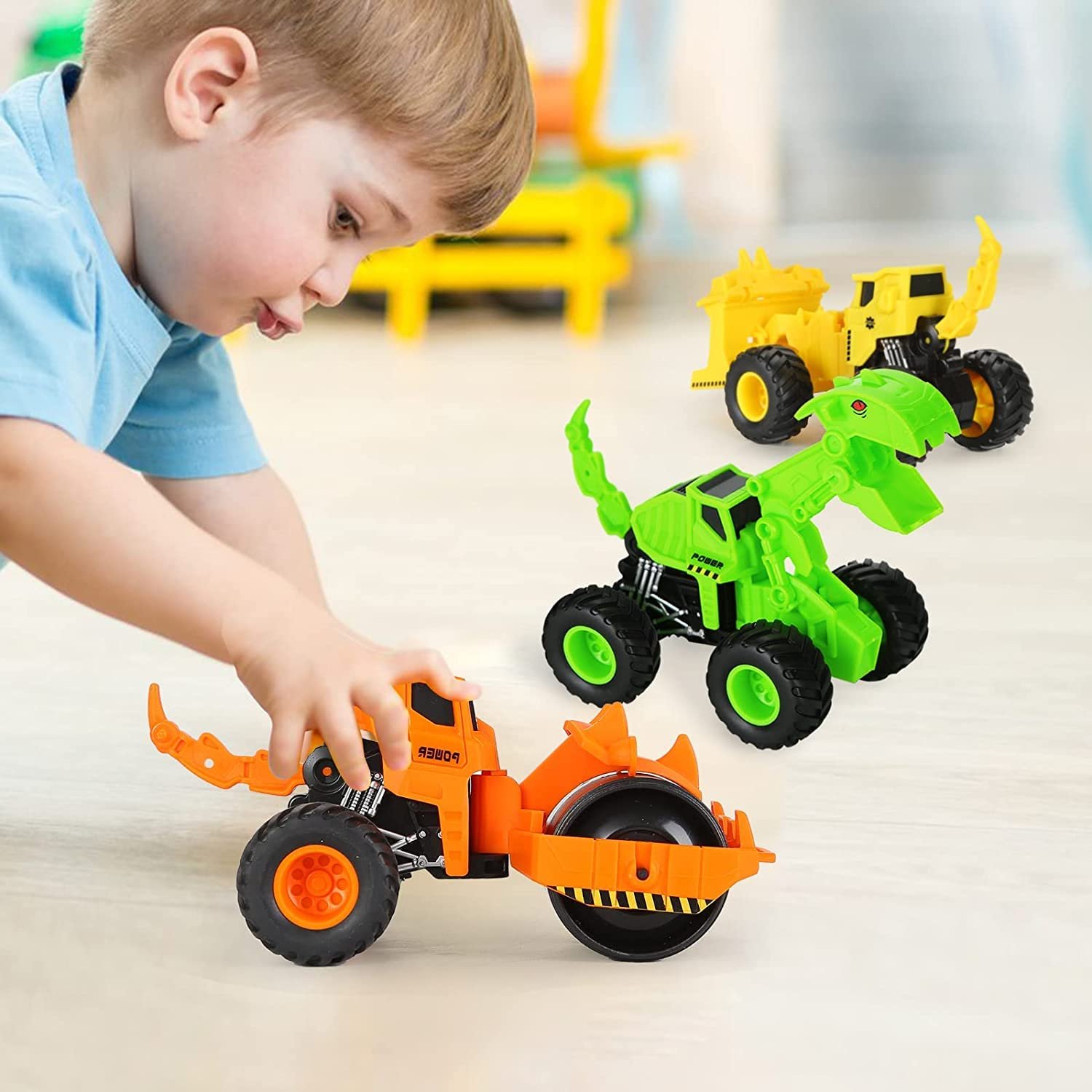 Mouth Press and Go Dinosaur Car Toys for Boys and Girls 3PCS Dinosaur Toys for 3+ Year Old Moving Dino Toys for 3-5 Years Old Birthday Gifts Moving Animal Toys for Kids (Truck Shape Dino3) - Image 2