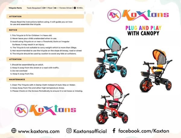 Tricycle for Kids with Canopy and Comfort Seat - The Parents Choice for 1-5 Years Old, 30kg Max, Luxurious & Durable Trike. Advanced Parental Control Handle and Safety Belt, Red - Image 6