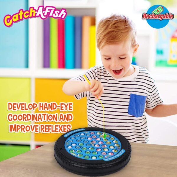 KIPA GAMING Rechargeable Dark Blue Fish Catching Game, 45 Fishes with Big Round Pond & Fish 2 Catching Sticks for Kids Girls Boys Toddlers Age 2 3 4 5 6 7 8 9 Years - Image 4