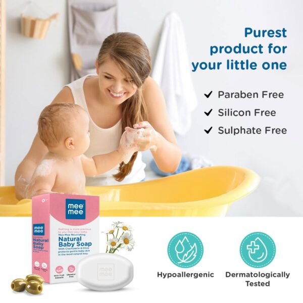 Mee Mee Baby Soap Nourishing Bathing Bar with Chamomile & Olive |Ph Balanced Dermatologist-Approved for Gentle Baby Skin, Tear-Free Formula, Natural Extracts | 75g (Pack of 3) - Image 4