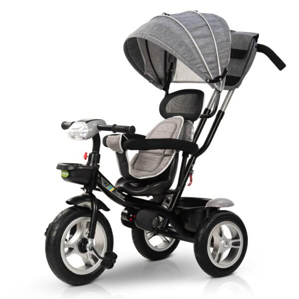 Baybee Klinto 2 in 1 Baby Tricycle for Kids | Plug N Play Baby Cycle Trikes with Parental Control, Canopy, LED Light & Music, Kid Triycle with Safety Guard, Kids Cycle for 2-5 Years boy Girl (Ash)
