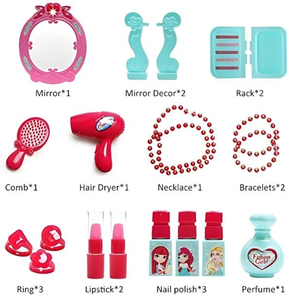 Wish & Shop 3 in 1 Beauty Makeup Kit Set Toys for Kids Girls, Convertible Dressing Table & Suitcase, Pretend Role Play Toys with Make up Table Accessories Playtoys Sets for Baby Girl Age 3-8 Years Old - Image 6