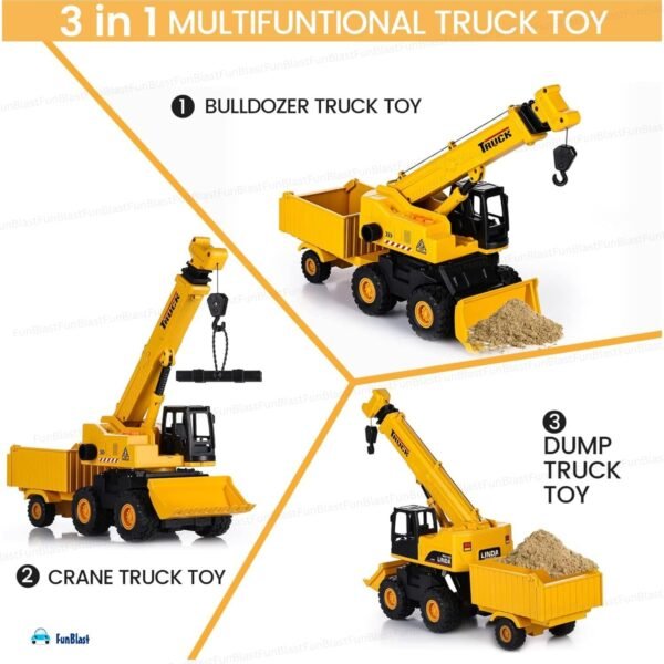 FunBlast Crane Truck Toy, Pull Back Long Vehicles Tow Crane Toy with Trolley for Kids, Friction Power Toy Trucks for 3+ Years Old Kids, Light & Sound Truck Toy for Kids, Toys for Boys (Crane) - Image 6
