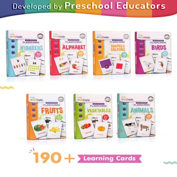 Intelliskills Premium 7-in-1 Brain Boosting Flash Cards for Kids,190 Cards,Flash Cards for 1+ Year Old Baby,Montessori Education Toy for Toddlers,Preschool Learning Activities,Waterproof,Birthday Gift - Image 2