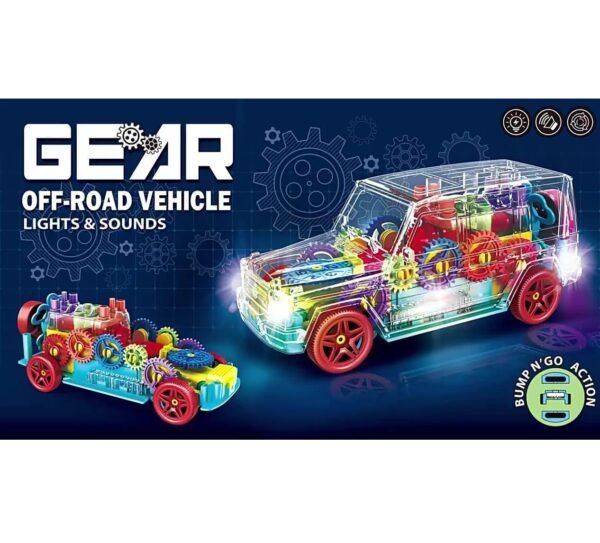 Transparent 3D Toy 360 Degree Rotation, Gear Simulation Mechanical Sound and Light Toy for 2-5 Years Boys and Girls (XUV)