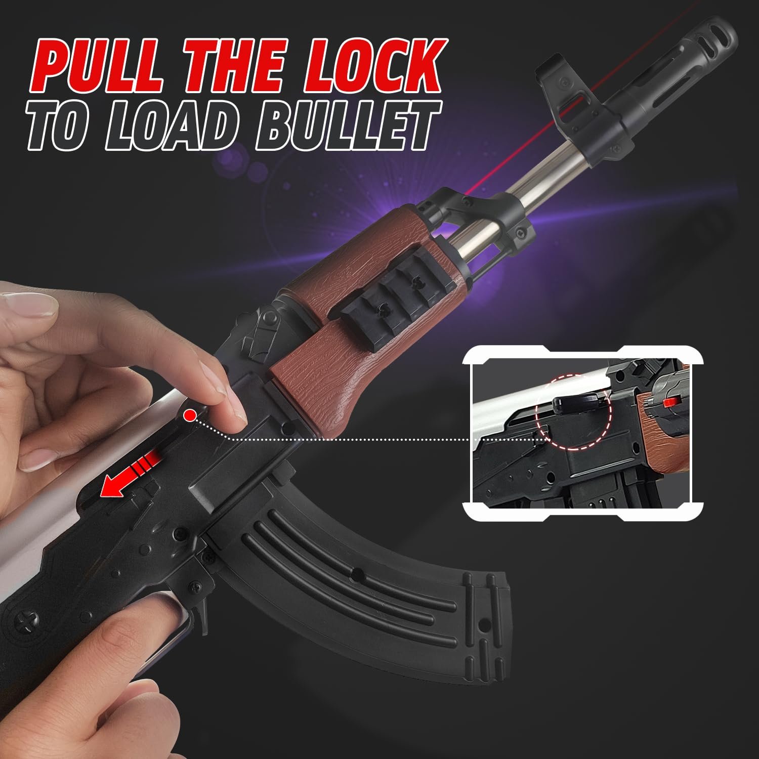 NHR AK47 Toy Gun with Laser Light with 500 Bullets 24-inch Long Shooting Gun for Kids 8+ Years - Image 2