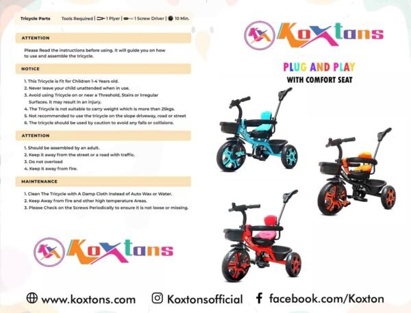 Tricycle for Kids with Comfy Seat - The Parent\'s Choice for 1-5 Years Old, 30kg Max, Luxurious & Durable Trike. Advanced Parental Control Handle and Safety Belt, Red - Image 6