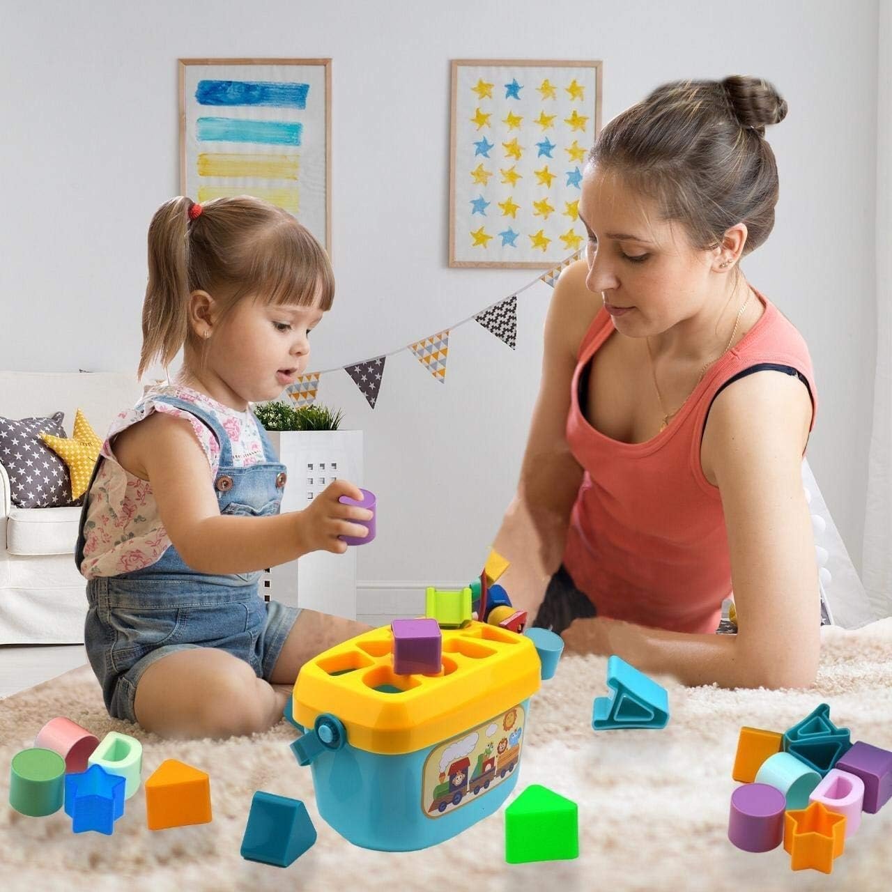 KHAMOSH TRADERS™ Educational Activity Shape Sorter Baby and Toddler Toy, ABC and Shape Pieces, Colors Sorting Shape Game, Bucket Block Learning Toys for Kids - Image 5