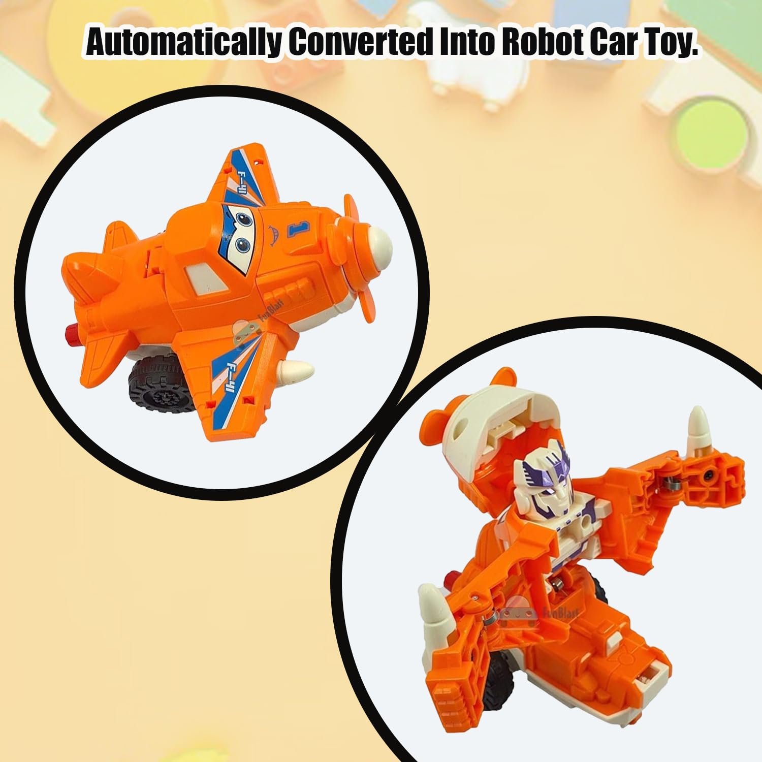 FunBlast Aeroplane to Robot Toy for Kids, Friction Power Toys - Pull Back Toy Vehicle for 3+ Year Old Boys Multicolor - 1 Unit (Airplane Orange) - Image 6