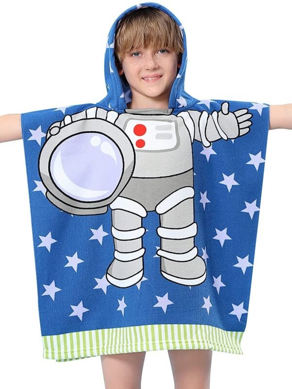 W2S Printed Hooded Poncho Bath Towels for Kids. Soft Absorbing Cartoon Printed Towels Full Size. 0-6 yrs, Size: 60x120 cm. (Astronaut) - Image 6