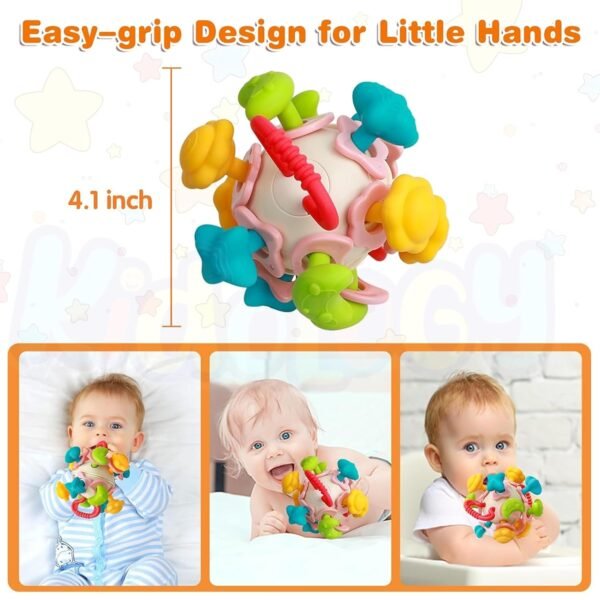 Kidology Silicone Space Ball Baby Teether - Sensory Toys for Boys and Girls, Newborn & Infant Rattle Toys, Montessori Learning Developmental Toddler Toys Suitable for Babies 6+ Months, Multicolor - Image 2