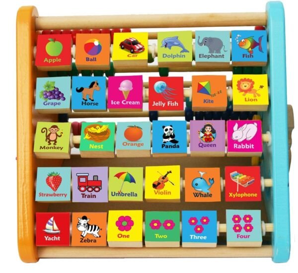 5 in 1 Wooden Activity Triangle Center Cube Alphabet, Blocks, Abacus, Clock, Writing Counting Beads Toys for Babies Montessori Learning Toy for 1-5 Year Old Kids - Image 3