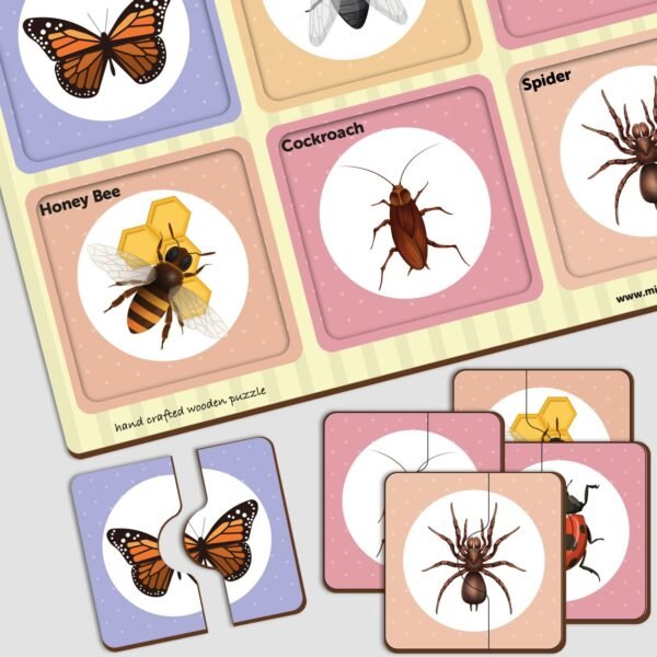 2 Piece Insects Wooden Jigsaw Puzzle - Educational Kids Toys for 2-5 Years Boy, Child Safe, Durable, Vivid Insect Images, Zero Plastic, Picture Matching, Engaging Preschool Toys - Image 5