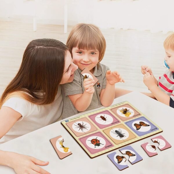 2 Piece Insects Wooden Jigsaw Puzzle - Educational Kids Toys for 2-5 Years Boy, Child Safe, Durable, Vivid Insect Images, Zero Plastic, Picture Matching, Engaging Preschool Toys - Image 2