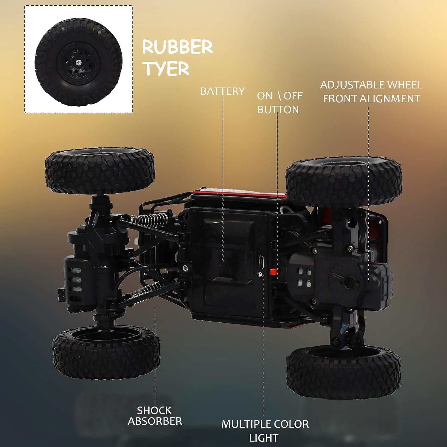 Remote Control Rc Car Toys for Kids with Smoke Rock Crawler Truck 2-12 Years Old Boys and Girls | Best Gift for Your Little Ones Rechargeable 5 Functions 1:18 RC Car with Smoke Fog, Red - Image 4