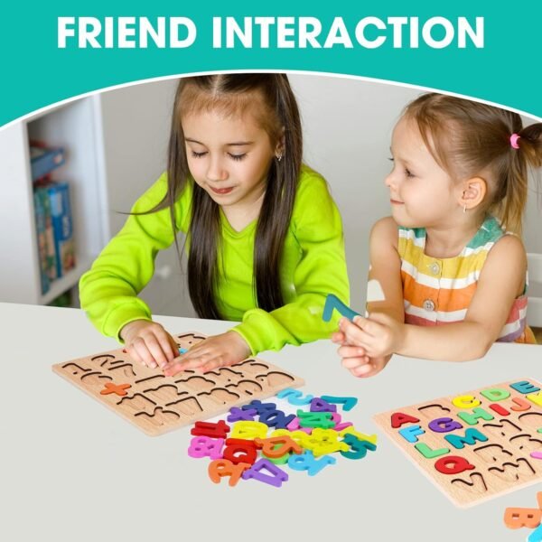 3pcs Wooden Learning Educational Board for Kids, Puzzle Toys for Toddlers & Preschoolers 2 Years Old ABCD Alphabets, Numbers & Shapes Puzzle Boy Girls Children(3pcs Alphabet,Numbers,Shape) - Image 2