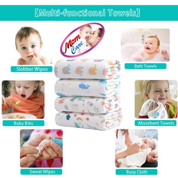 MOM CARE Muslin Bath Towel for Babies Cotton Super Soft Towels for Newborn Baby Highly Absorbent Bathing Towel,Kids Boys and Girls (Pack of 1) White Size 60 x 120 cm - Image 3