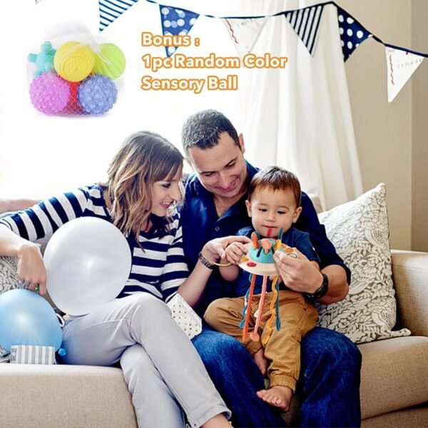 Kidology Soft Pull String Sensory Teething Toy for Babies 6 months & above | Food Grade Silicone teether | Montessori toys for travel | Fine Motor Skills, Fun activity for Toddlers (UFO), Multicolor - Image 5