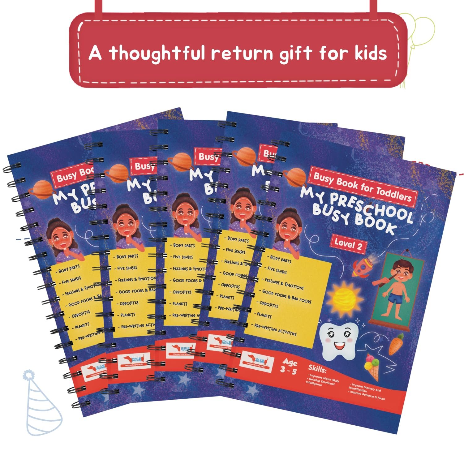 CocoMoco Kids My Preschool Busy Book for Toddlers Level 2 with Body Parts, Planets, Opposites, Emotions | Quiet Book for Kids Learning Toys for 3-5 Year olds | Montessori Learning (Pack of 20) - Image 6