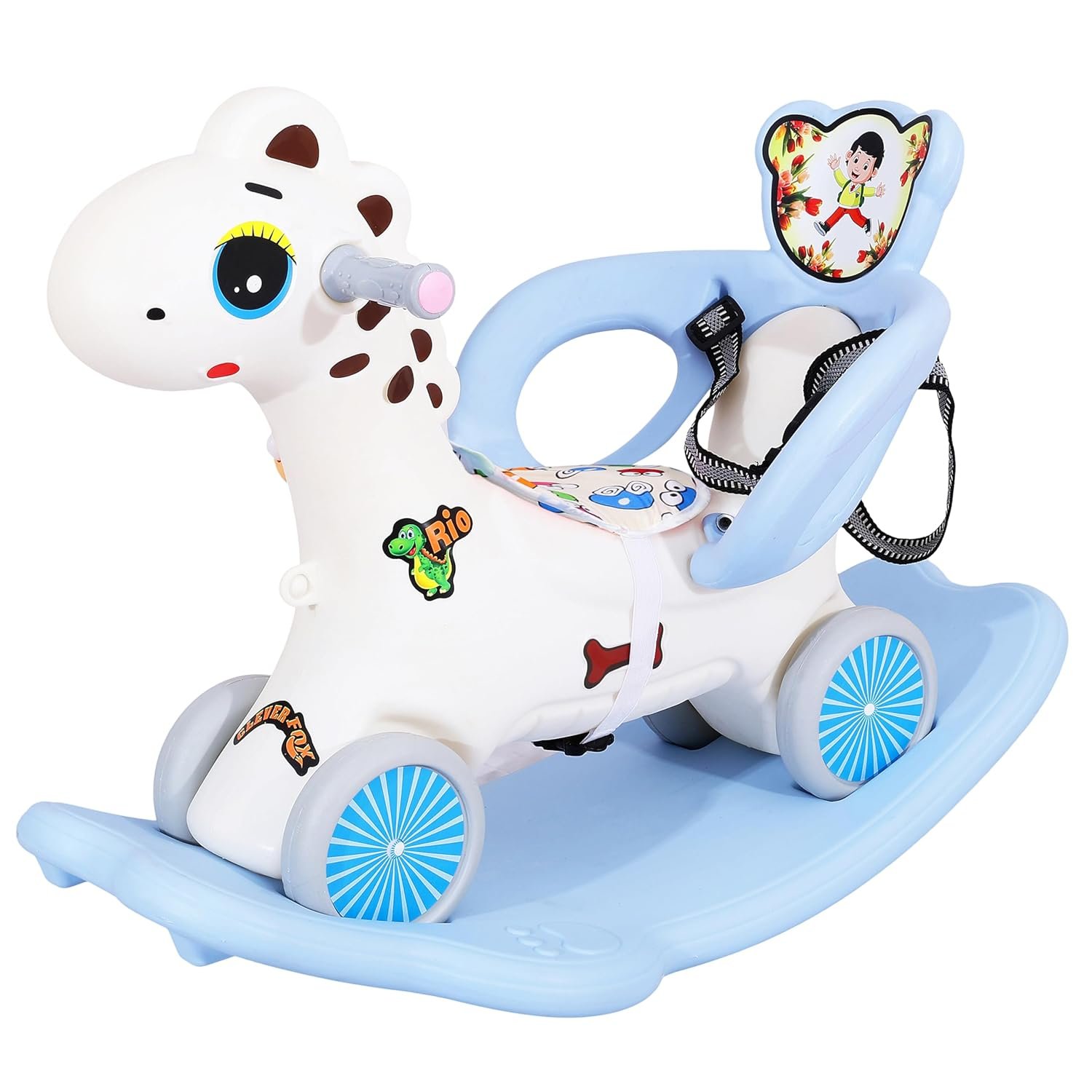 KURB 3-in-1 Ride-on Horse and Rocker for Kids | Multi-Functional | Age 12 Months - 4 Years | Sturdy and Durable | Safety Belt | Child-Safe Plastic (White) - Image 3