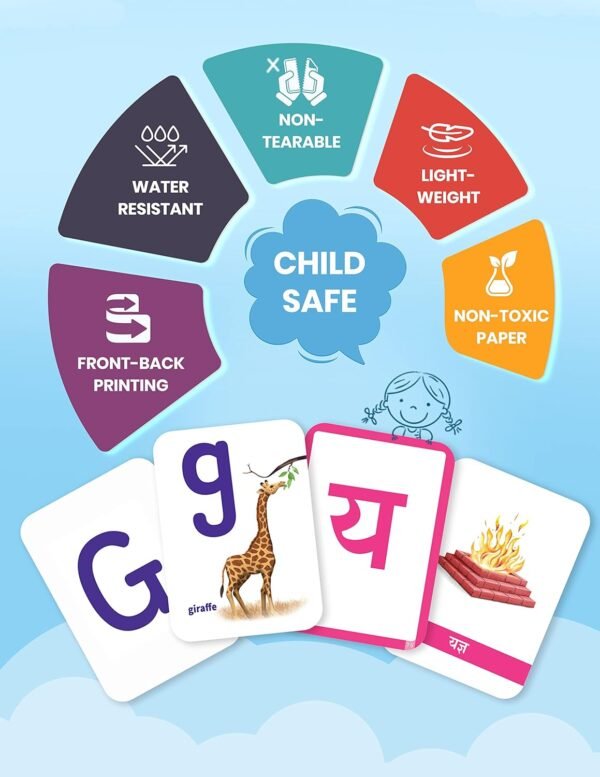 English and Hindi Flash Cards for Kids | 128 Non Tearable Flash Cards | Contains English Alphabet, Numbers, Hindi Varnamala, Letters | 1-6 Years | Set of 2 - Image 6