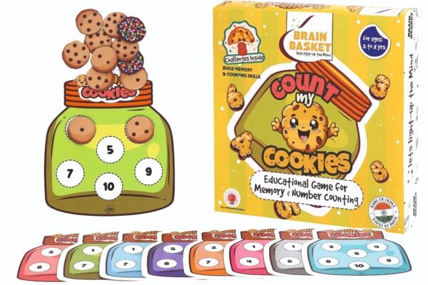 Count My Cookies – Educational Mind & Brain Game for Kids 2-8 Years, Counting Memory Puzzle, Wooden Toy for Early Math Skills