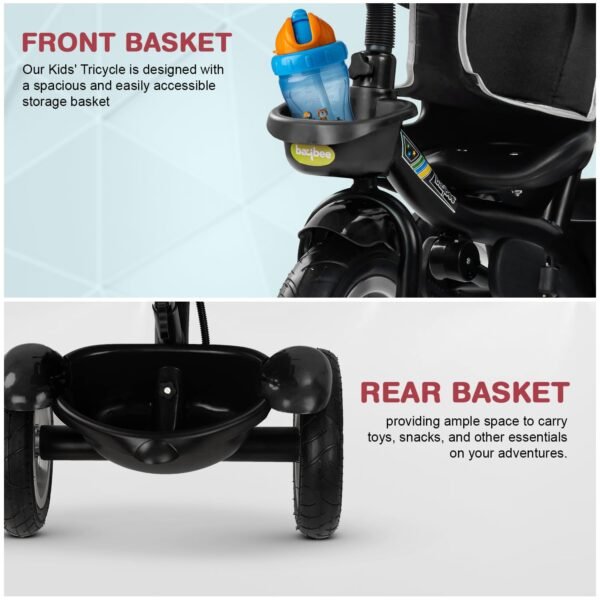 Baybee Klinto 2 in 1 Baby Tricycle for Kids | Plug N Play Baby Cycle Trikes with Parental Control, Canopy, LED Light & Music, Kid Triycle with Safety Guard, Kids Cycle for 2-5 Years boy Girl (Black) - Image 5