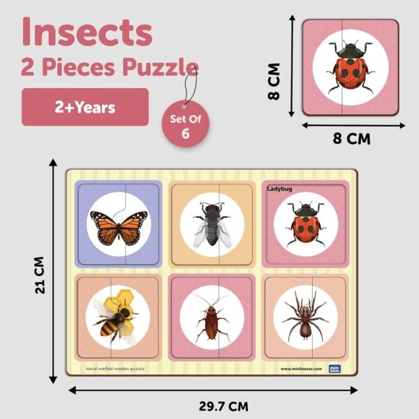 2 Piece Insects Wooden Jigsaw Puzzle - Educational Kids Toys for 2-5 Years Boy, Child Safe, Durable, Vivid Insect Images, Zero Plastic, Picture Matching, Engaging Preschool Toys - Image 3