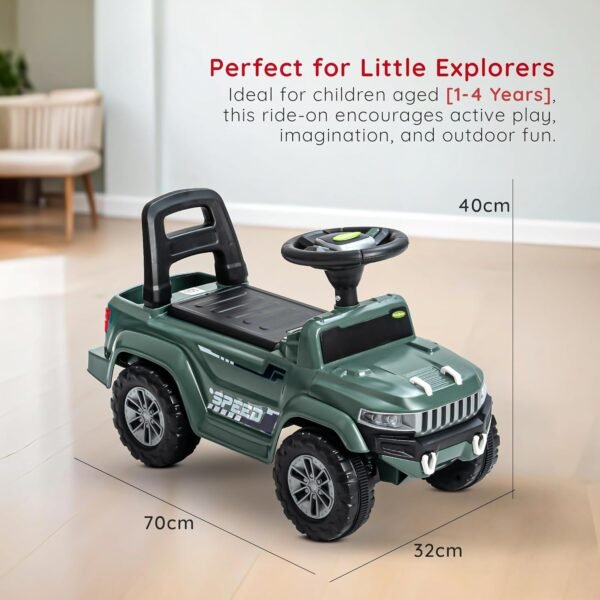 Baybee Speedy Ride on Baby Car for Kids | Ride on Toys Car with Music & LED Light | Portable Push Ride on Jeep with Backrest & Storage Basket | Kids Car to Drive 1-3 Years Boys Girls (Dark Green) - Image 3