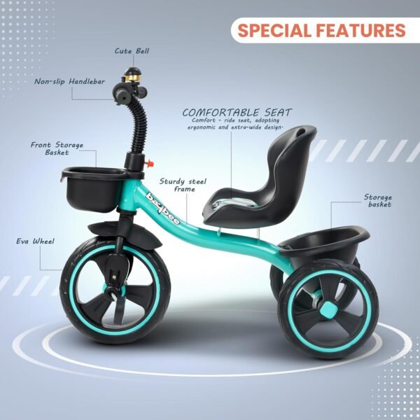 Baybee TRIGx Baby Tricycle for Kids | Smart Balanced Baby Trikes with Comfort Seat, Front & Back Storage Baskets & Eva Wheels | Children Bicycle for Kid | Kids Cycle for 2-5 Years Boy Girl (Green) - Image 4