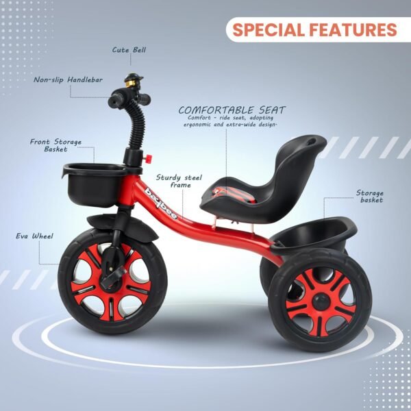 Baybee TRIGx Baby Tricycle for Kids | Smart Balanced Baby Trikes with Comfort Seat, Front & Back Storage Baskets & Eva Wheels | Children Bicycle for Kid | Kids Cycle for 2-5 Years Boy Girl (Red) - Image 4