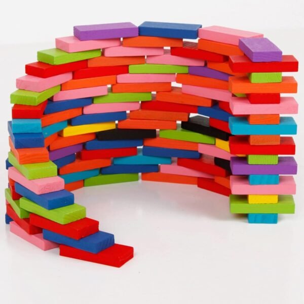 100 Piece Wooden Building Blocks Toy for Kids,Block Game for 3-8 Years Old Kids Boys & Girls,Random Color (Domino Block Toys for Kids) - Image 2