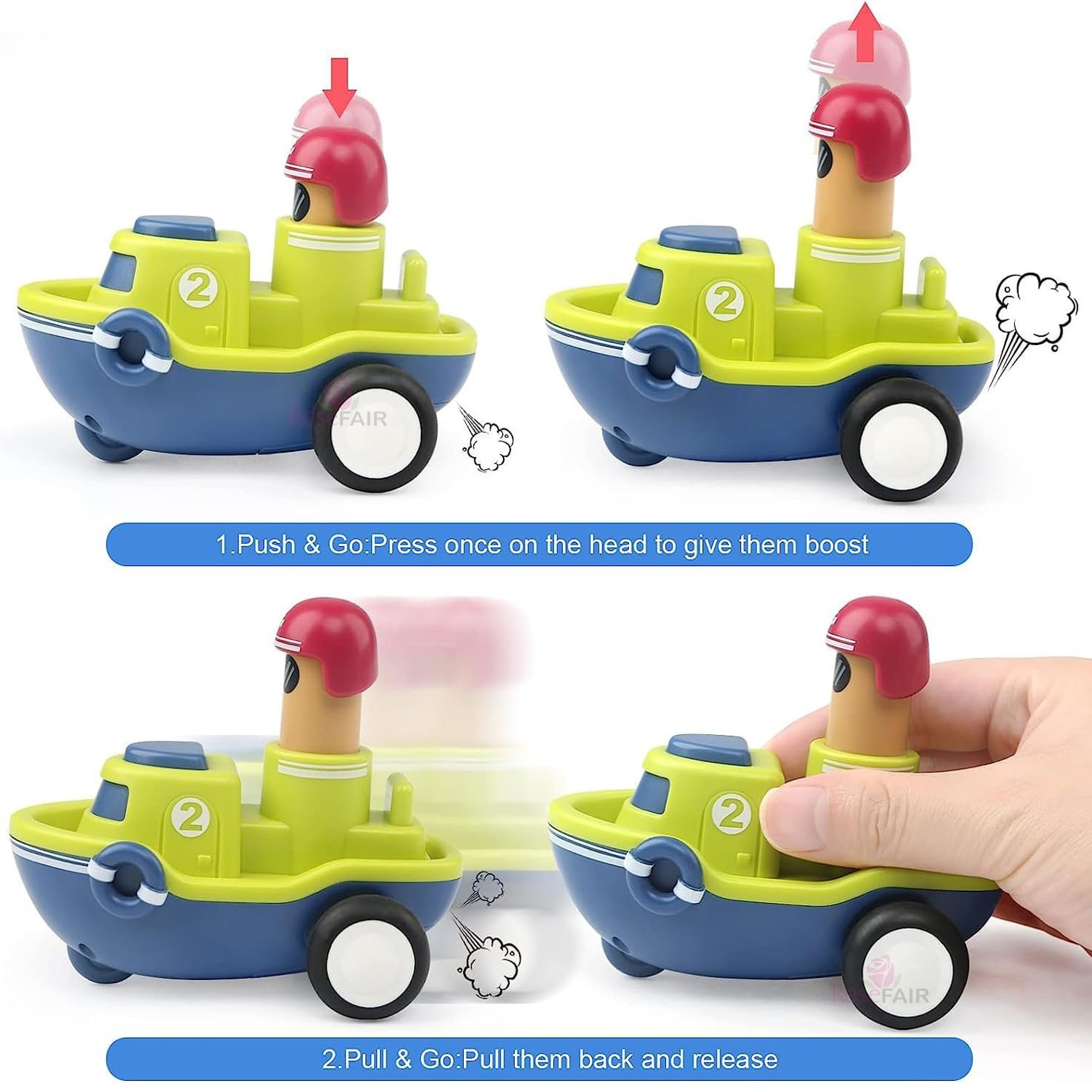 Friction Powered Vehicles Cars Toy Push and Go Back for Toddlers Baby Boys Girls 1-6 Years Old Gift, Boat - (B-01) - Image 4