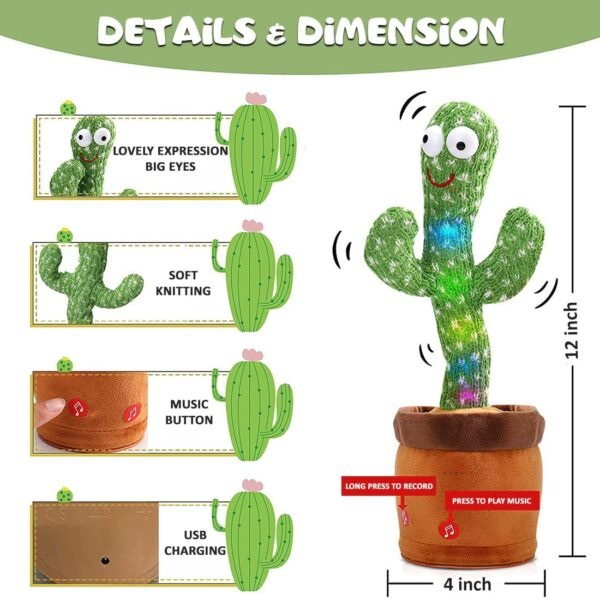Wembley Toys Dancing Cactus Talking Plush for Baby Children - Speaking Interactive Electronic Toy for Kids 1 2 3+ Year Old Boy Girl - Voice Recording Repeats Funny Gift - Green - Image 2