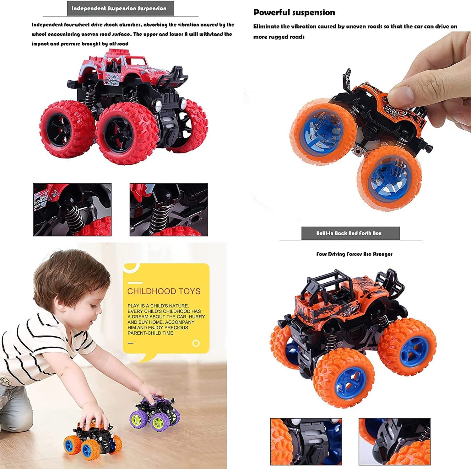GRAPHENE Exciting Pack of 2 Monster Trucks for Boys 3-7 Years Old, Friction Powered Car Toys, Durable High-Density Alloy and Non-Toxic Plastic, Non-Slip Tires for Educational Play - Image 5