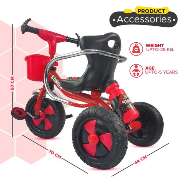 Dash Stinger Tricycle for Kids 3-5 Years, Baby Cycle With Storage Basket and Sipper (Capacity 25kg | Red) - Image 2