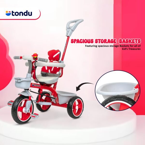 TONDU Tricycle for Baby/Kids with Safety Arm & Seat Belt with Parental Control Tricycle (Red) - Image 6