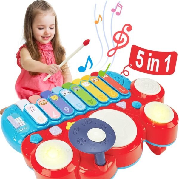 5 in 1 Kids Piano Drum Set Xylophone Baby Toys 12-18 Months Kids Toddler Toys Baby Girl Boy Einstein Toy Gifts Toys for 1 Year Old Girl Boy Toys for 2 Year Old Girls Boys Toys Birthday Gift - Image 2