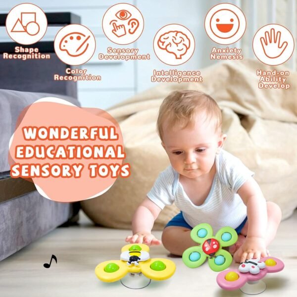 Suction Cup Spinner Toys for 1 2 Year Old Boy & Girl | Spinning Tops Toddler Toys | 1 2 Year Old Boy Birthday Gift for Infant | Sensory Baby Bath Toys (Pack of 3) - Image 3
