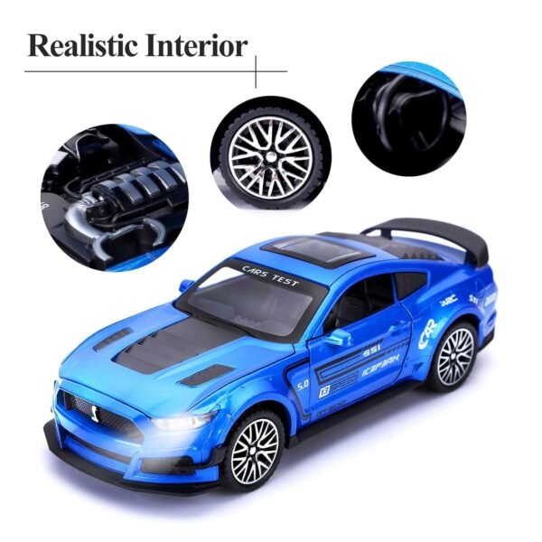 1:32 Mustang GT500 Toy Car Metal Pull Back Diecast Car with Openable Door and Sound Light, Gifts Toys for Kids? Blue ? - Image 4