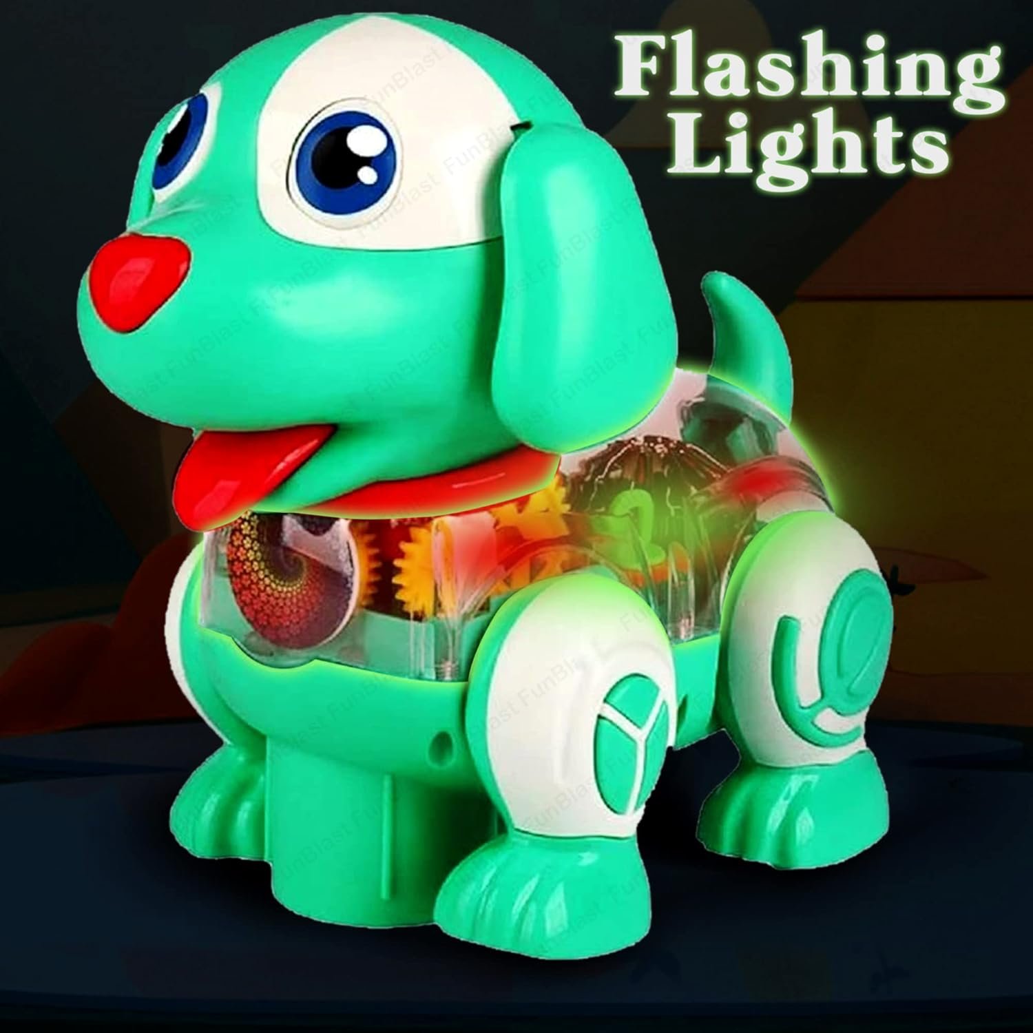 FunBlast Dog Toys for Kids – Musical Transparent Gear Dog Toy, 360 Degree Rotating Puppy Toy with Flashing Light & Sound, Musical Jumping Dog Toy for 3+ Years Kids, Boys (Yellow) - Image 6