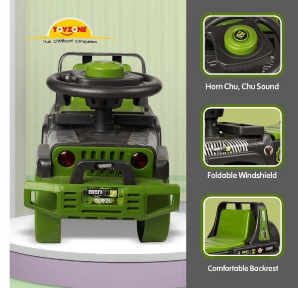 Toyzone Ride On | Baby Car | Kids Car | Toy Car| Push Car| Swing Car| Ride on Car with Music & Horn (Ben 10 Safari) - Image 4