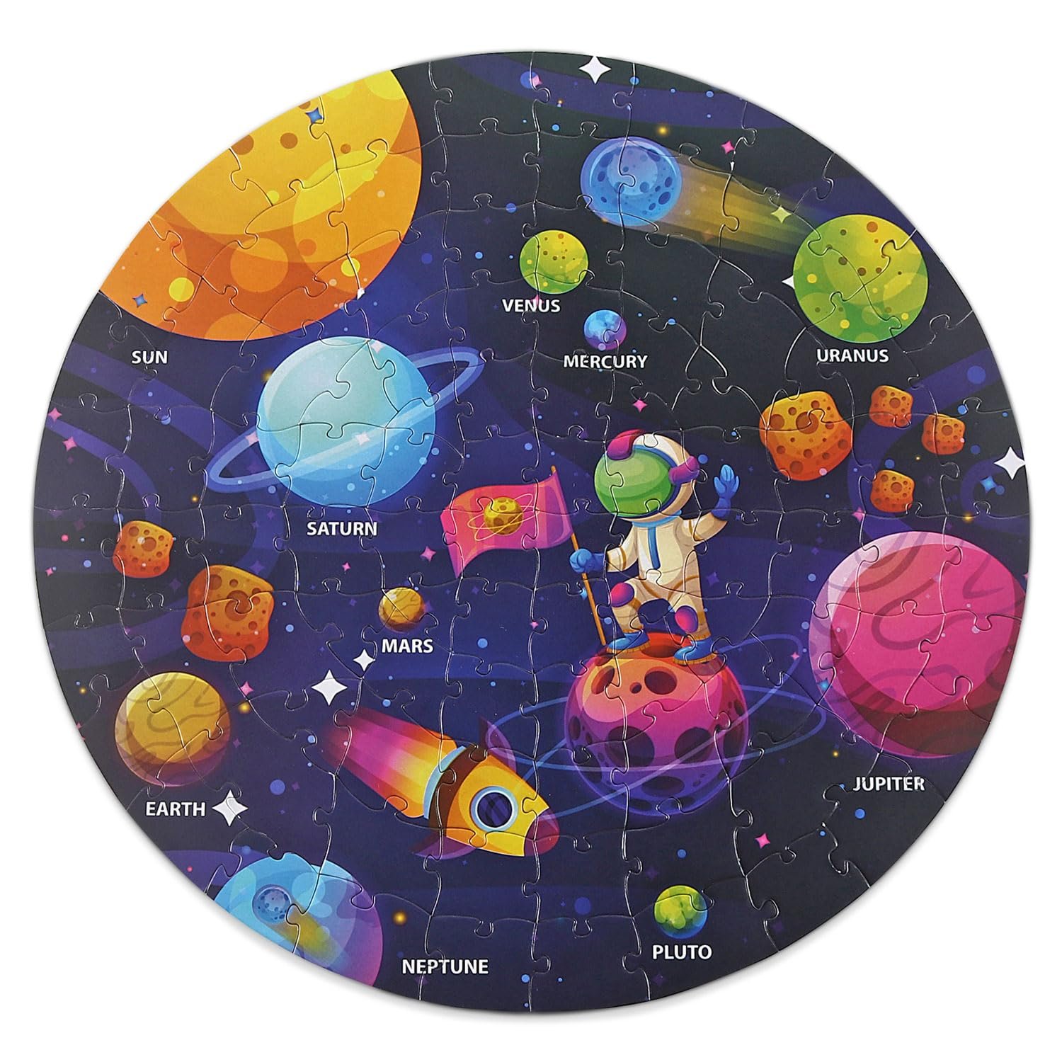 Play Nation Premium Space Themed Jigsaw Puzzle for kids, 100 pcs with 14 Flash Cards, kids puzzle for 2-5 years, Fun Learning & Educational Toy and Games for Focus, Memory, Mental Boost, BIS Certified - Image 5