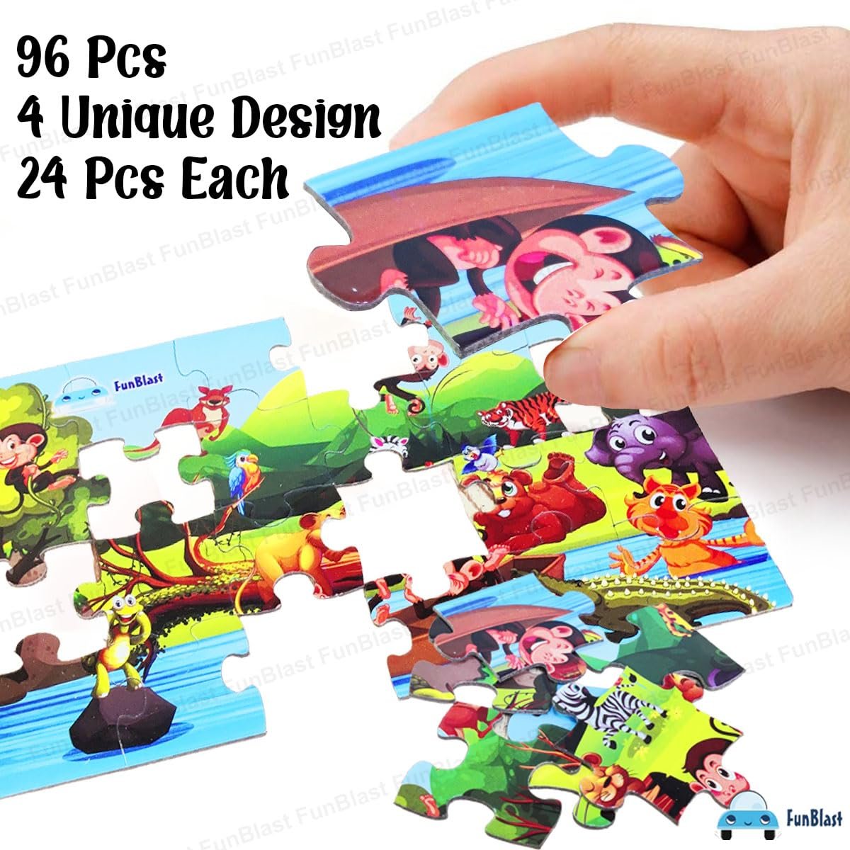 FunBlast Kids Puzzles, Animal and Birds Jigsaw for Ages 3-5 Years, Set of 4-96 Pcs (Multicolor, Size 30X22 CM) - Image 4