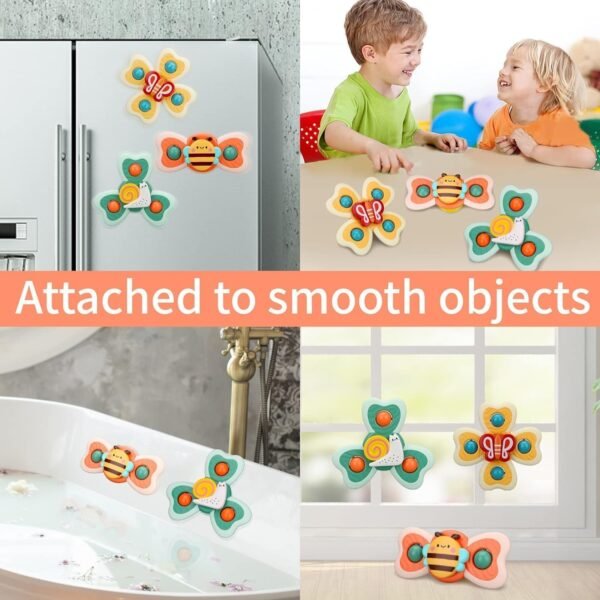 Umadiya® Baby Bath Toys Spinner Toy 3 PCS Spinners for Baby Toddlers Boys Girls Waterproof Suction Cup Spinning Top Rotating Montessori Learning Toy Sticks to Smooth Surface Return Gift for Kids - Image 6