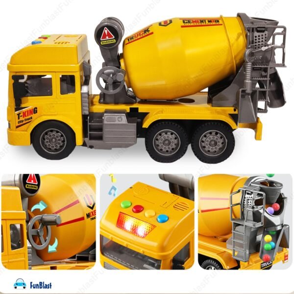 FunBlast Cement Mixer Truck Toy for Kids, Friction Power Construction Truck Toy for Kids, Big Size Pull Back Toy Trucks for 3+ Years Old Boys and Girls, Light and Sound Toys for Kids (Yellow) - Image 5
