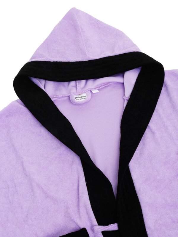 Premium Melodious Unisex Hooded Children\'s Bathrobe - Cozy and Absorbent Robe with Adjustable Belt and Pocket for Kids Ages 10-11 Years (Lilac & Black) - Image 6