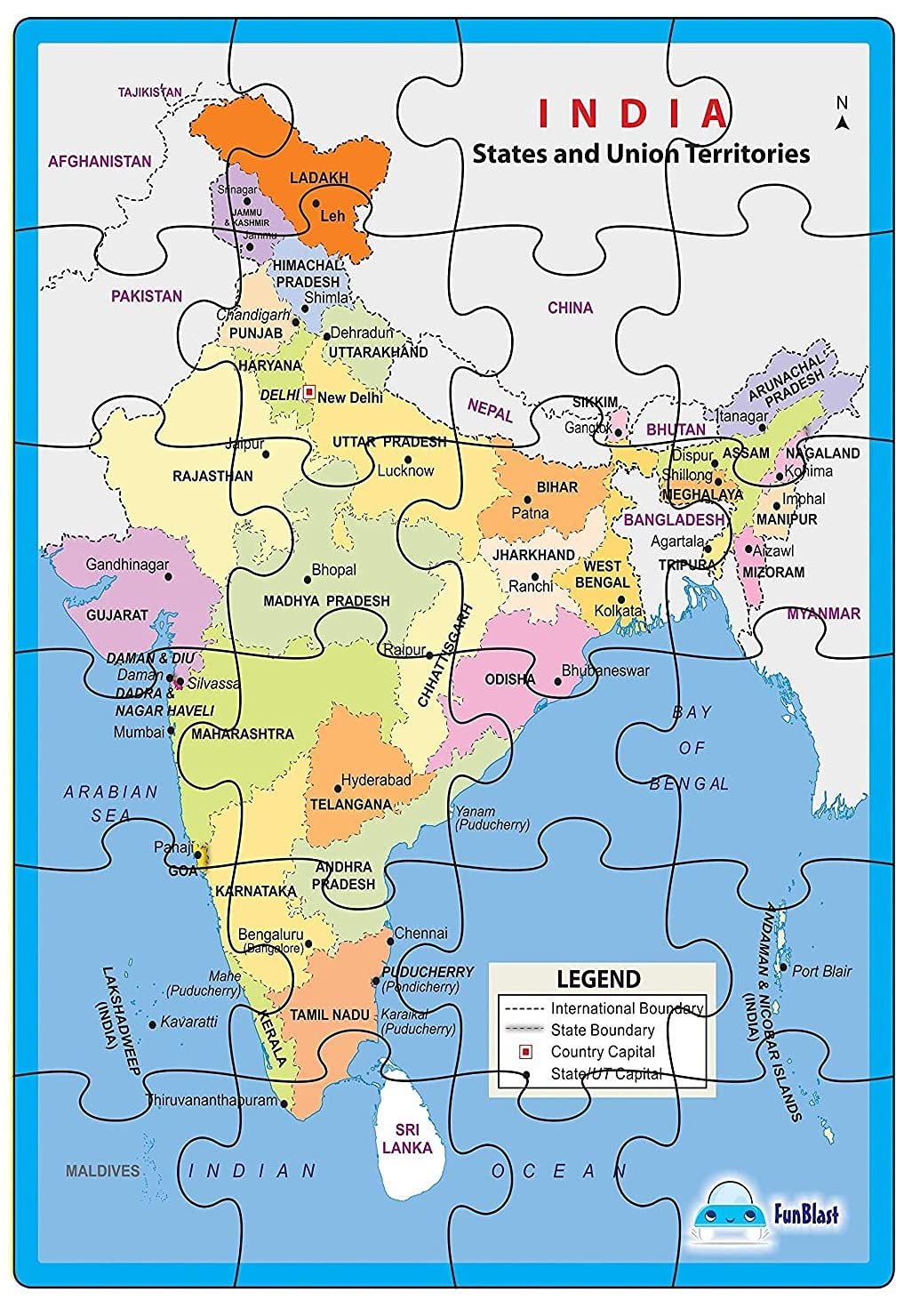 FunBlast Map of India Jigsaw Puzzle for Kids Jigsaw Puzzle for Kids of Age 3-5 Years – 24 Pcs (Multicolor, Size 30X22 cm)