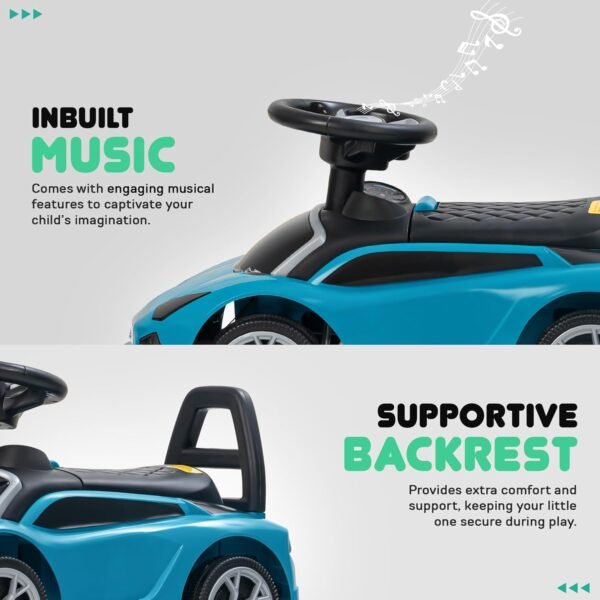 Baybee Mini Lambo Baby Ride on Cars for Kids | Push Ride on Baby Car with Safety Backrest, Storage, Lights & Music | Baby Toys Big Kids Car | Push Ride on Kids Cars for 1 to 3 Years Boys Girls (Cyan) - Image 6
